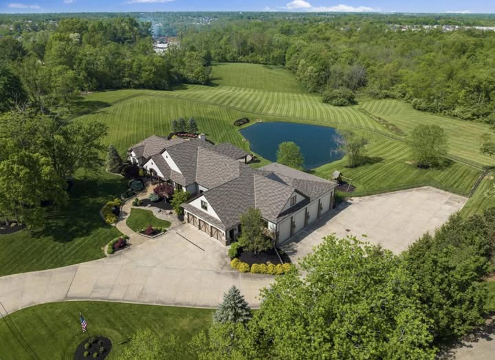 Aerial view of an estate property maintained by JW Landscaping