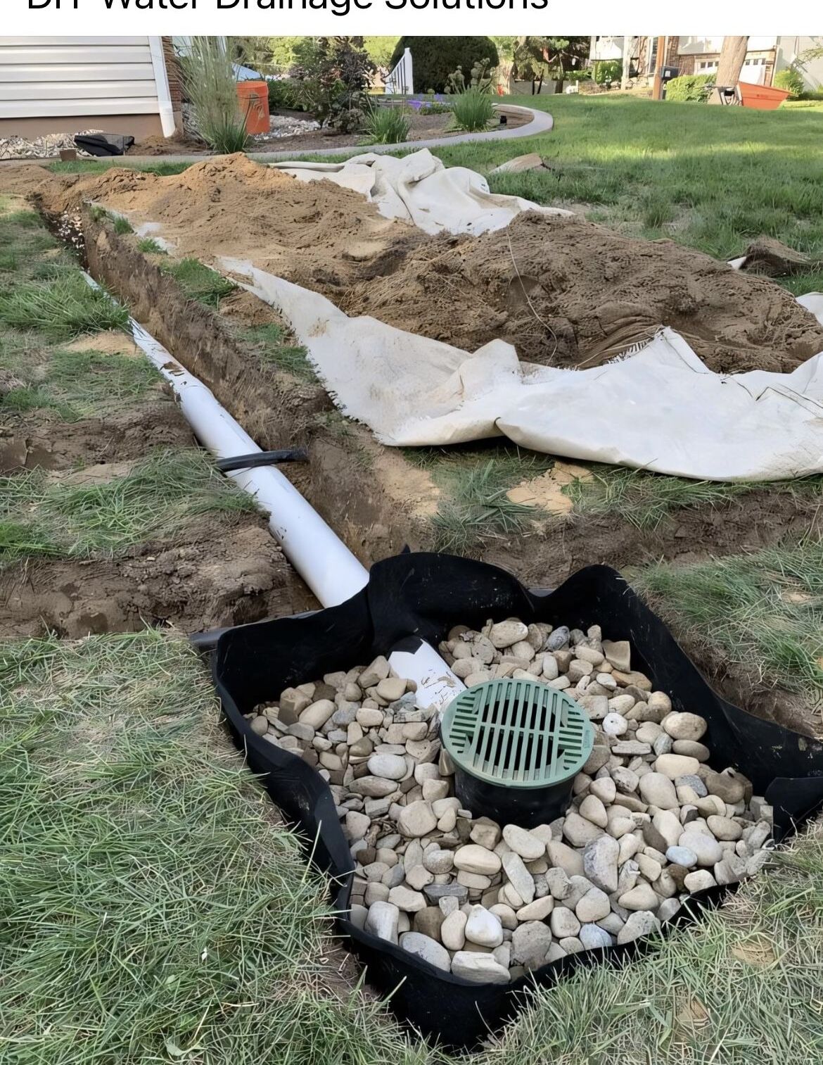 Yard drainage with catch basin installed by JW Landscaping
