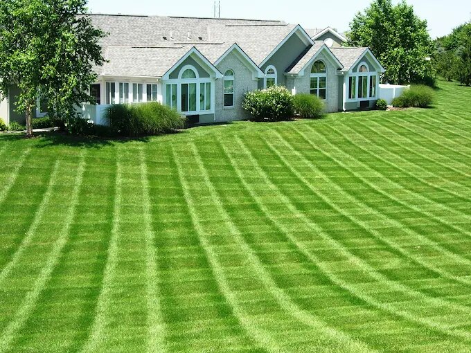 Freshly mowed lawn with crisp mowing stripes by JW Landscaping